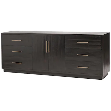 6 Drawer Large Media Console in Burnished Black
